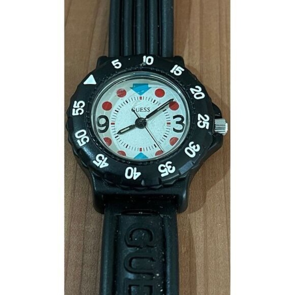 Vintage GUESS Watch NEW Multi Color Face Black Band Sporty